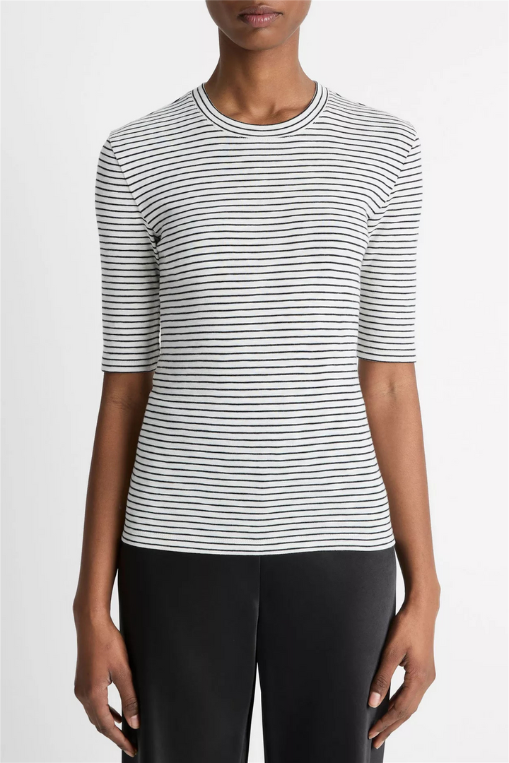 Striped Elbow Sleeve Crew Off-White Combo