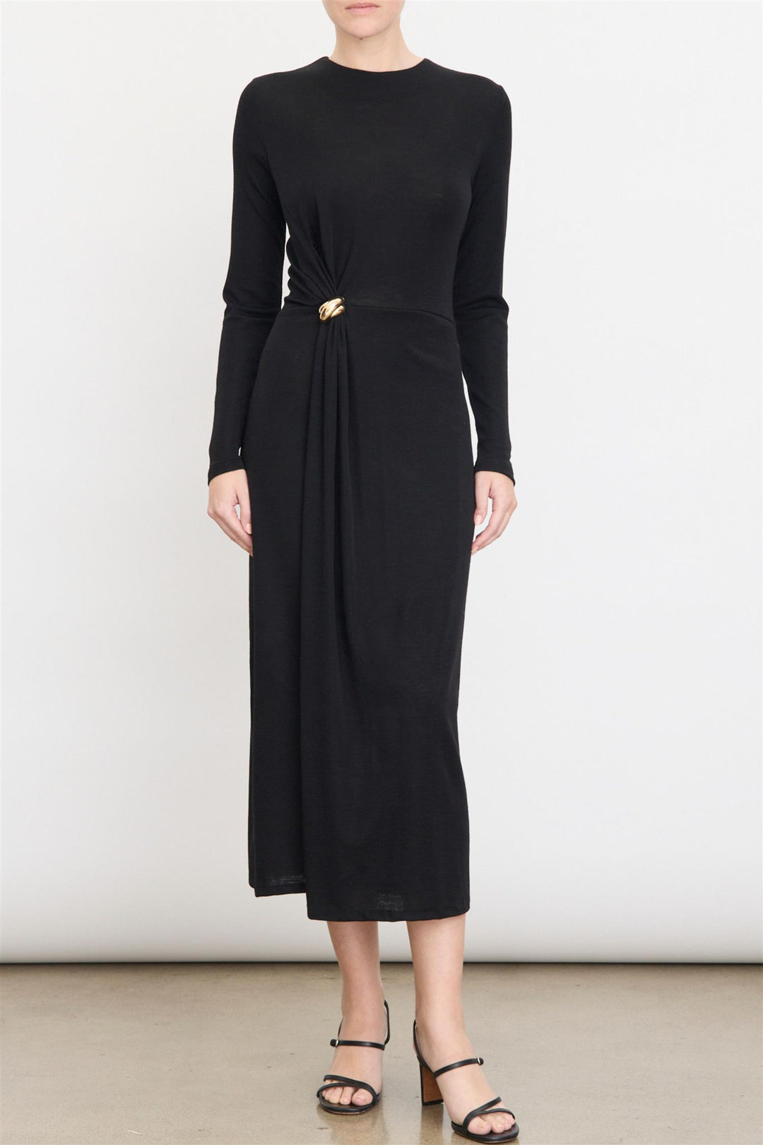 Long Sleeve Side Drape Dress Black