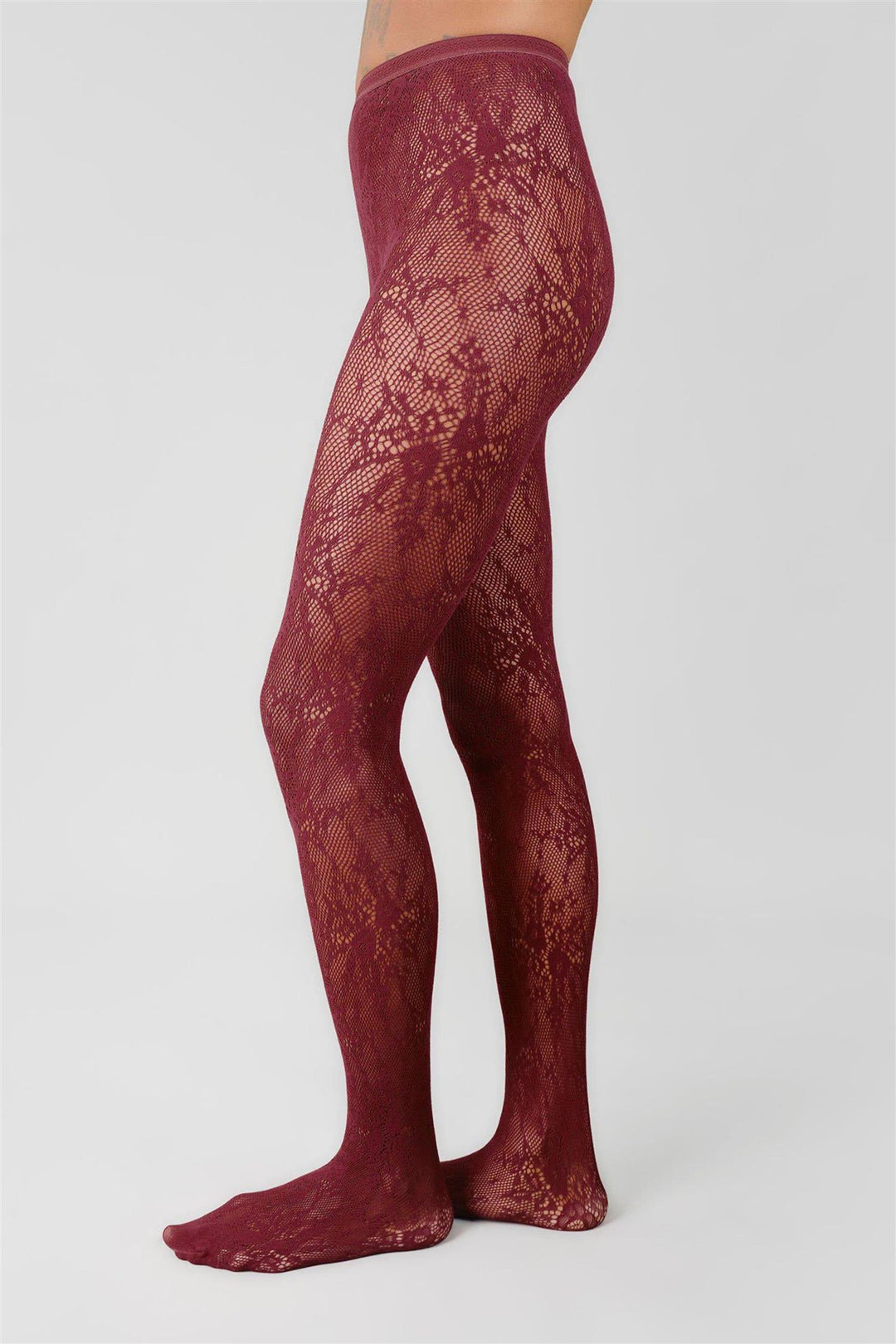 Rosa Lace Tights Deep Red