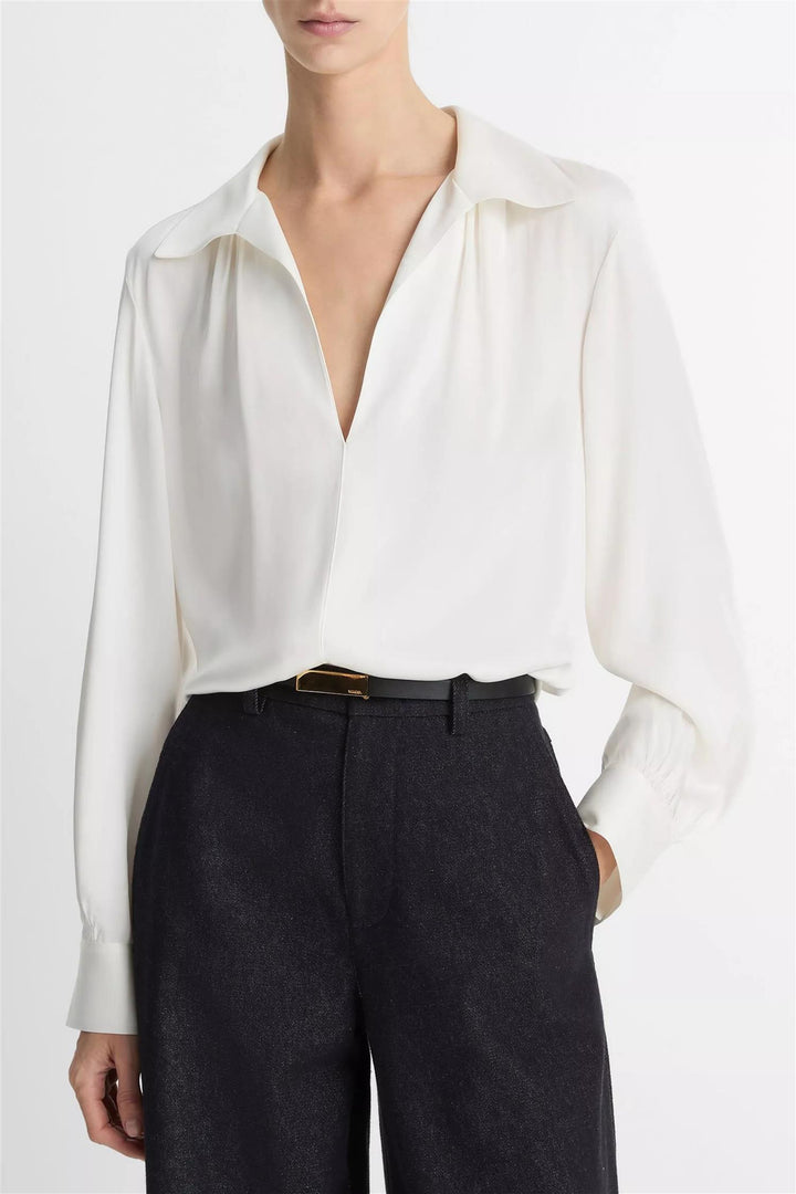 Smocked Long-Sleeved Blouse Off-White