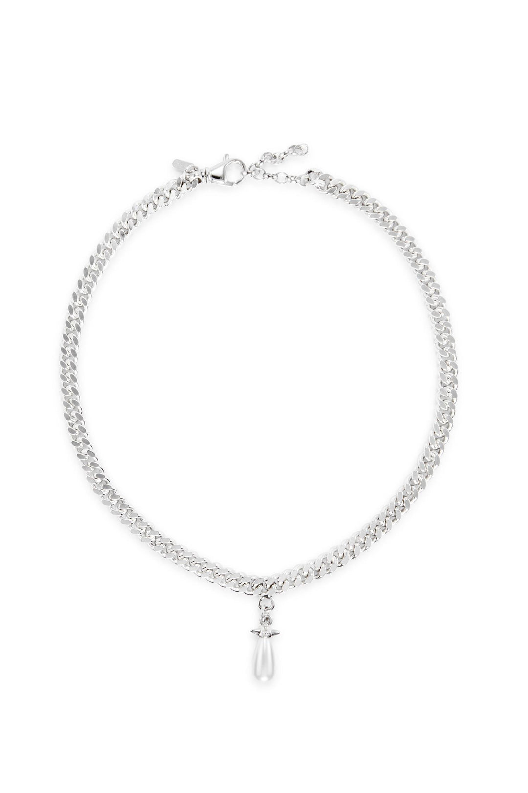 Chunky Chain Drop Pearl Necklace - Silver