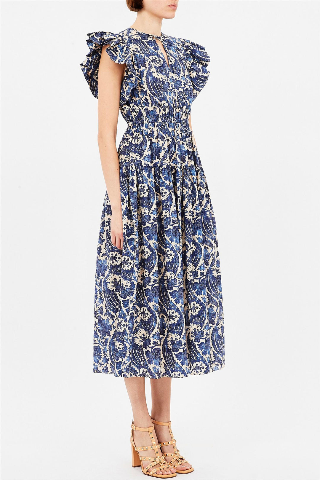 Kairi Flutter Sleeve Midi Dress Ocean