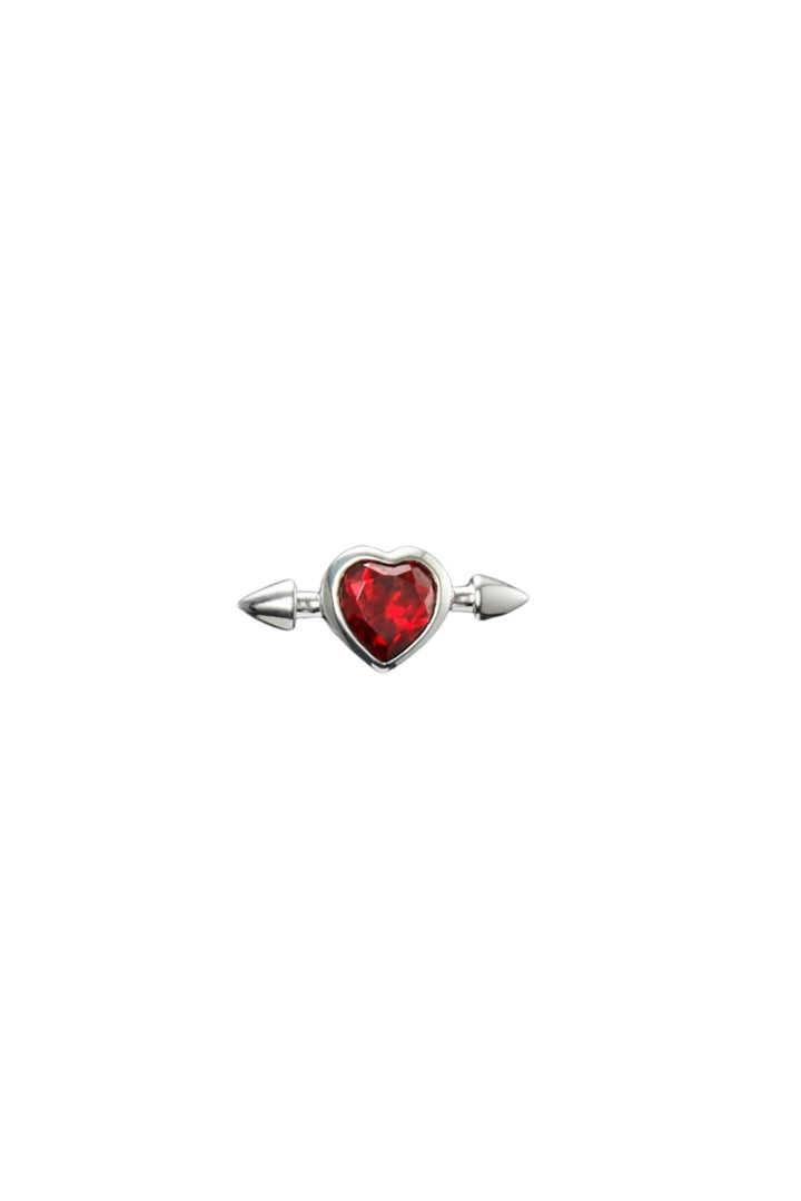 Pierced Heart Ear Stud - Silver - Red Garnet
