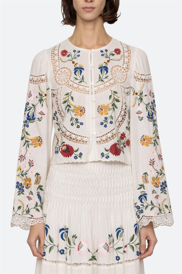 Celia Embroidery Long Sleeve Blouse Cream
