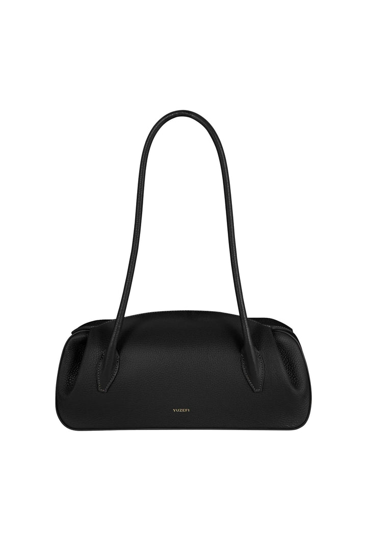 Oyster Shoulder Bag Pebble Grain Leather Black