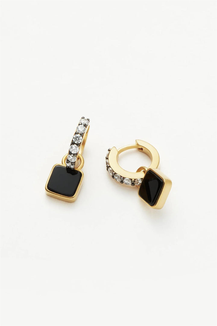 Lucy Williams Square Black Onyx Charm Mini Mini Hoop Earrings