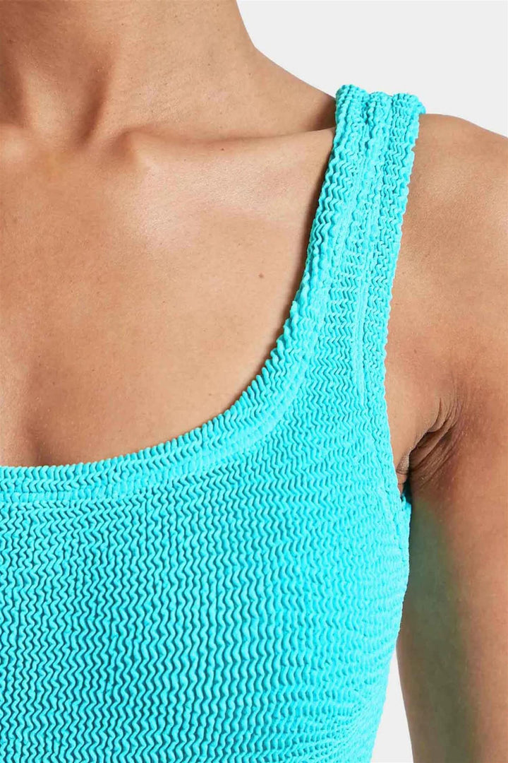 Square Neck Crinkle Swimsuit Aqua