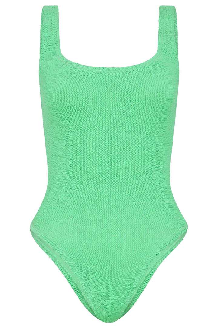 Square Neck Crinkle Swimsuit Lime