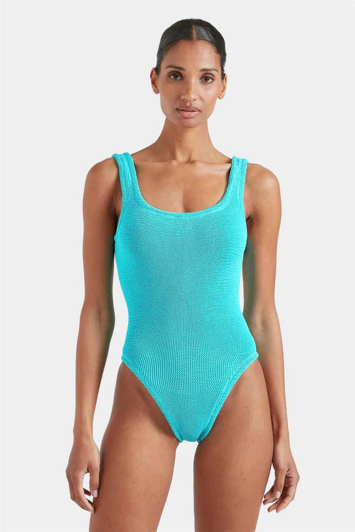 Square Neck Crinkle Swimsuit Aqua