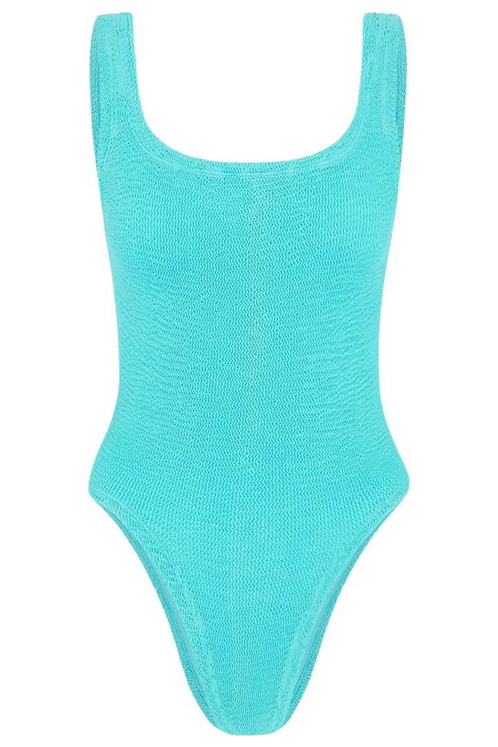 Square Neck Crinkle Swimsuit Aqua