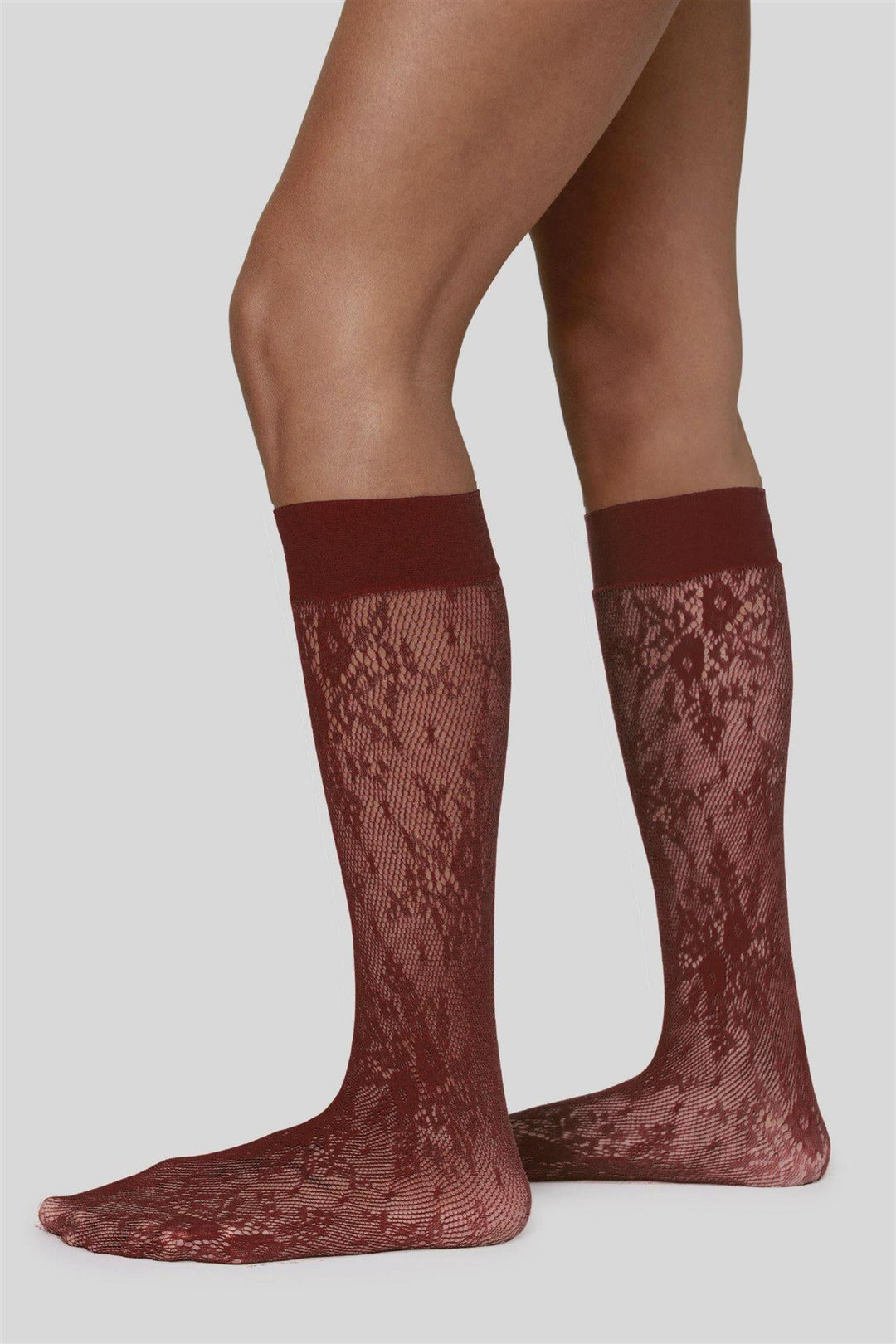 Rosa Lace Knee-Highs Deep Red