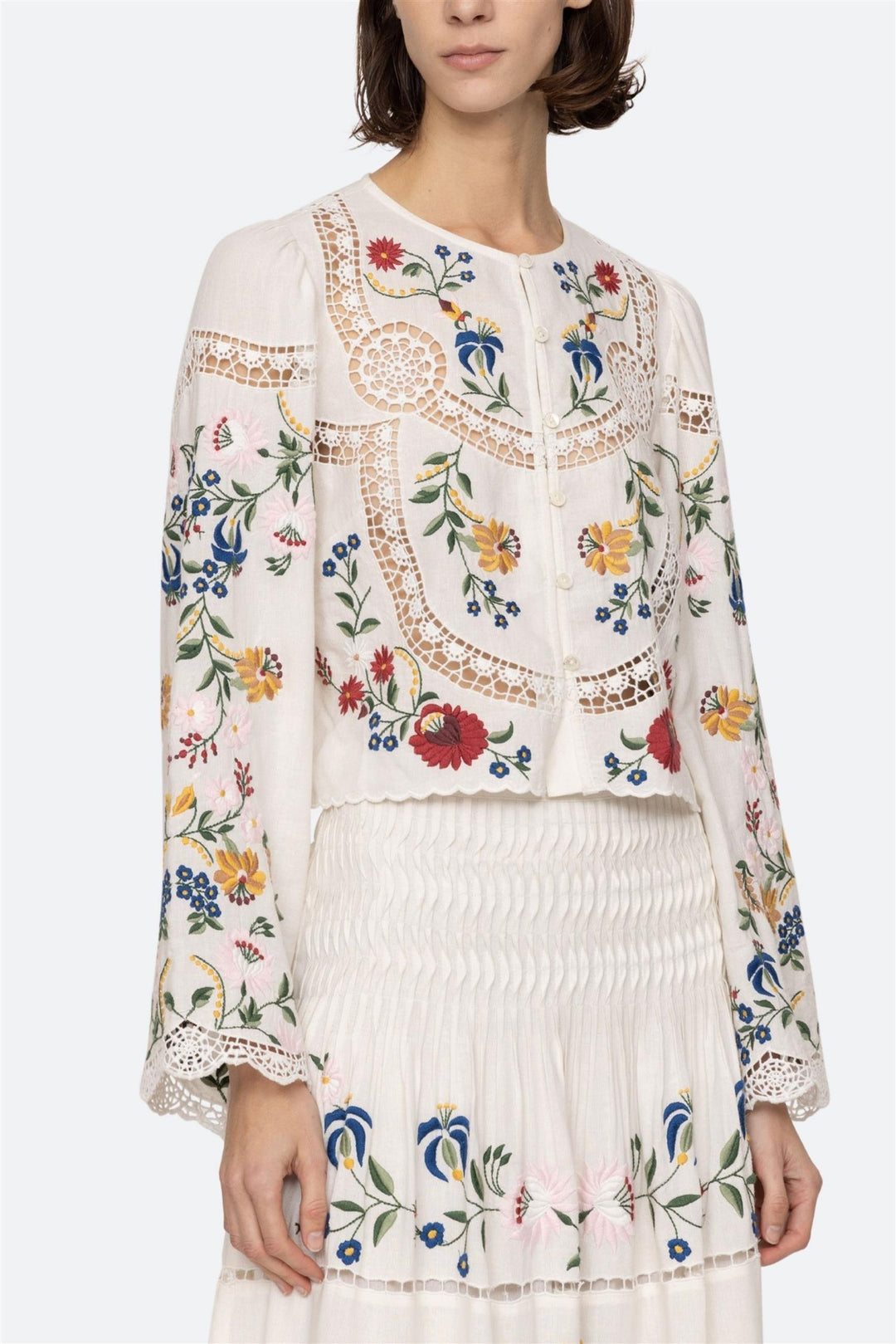 Celia Embroidery Long Sleeve Blouse Cream
