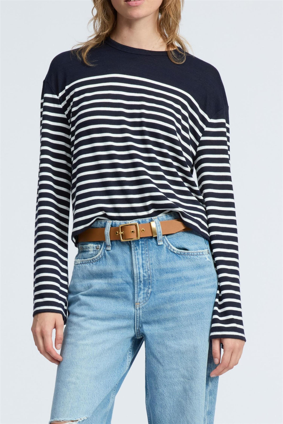 The Knit Stripe Boxy Longsleeve Navy/Ivory