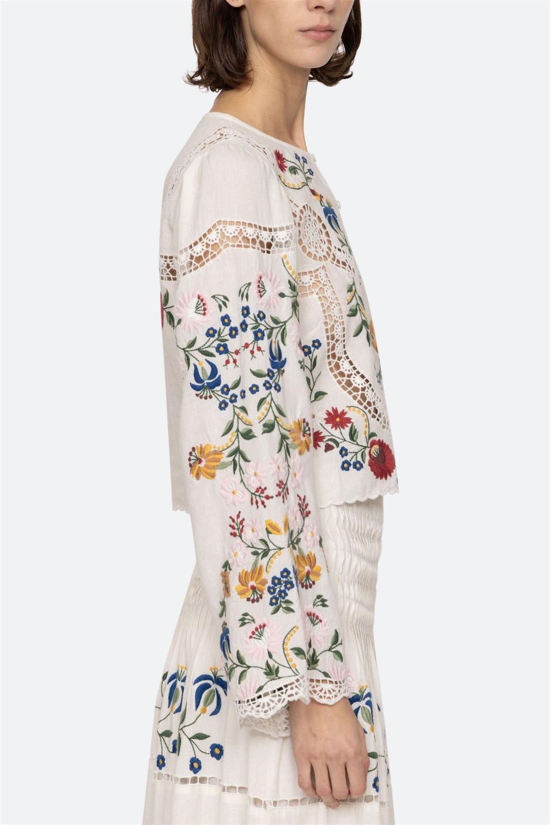 Celia Embroidery Long Sleeve Blouse Cream
