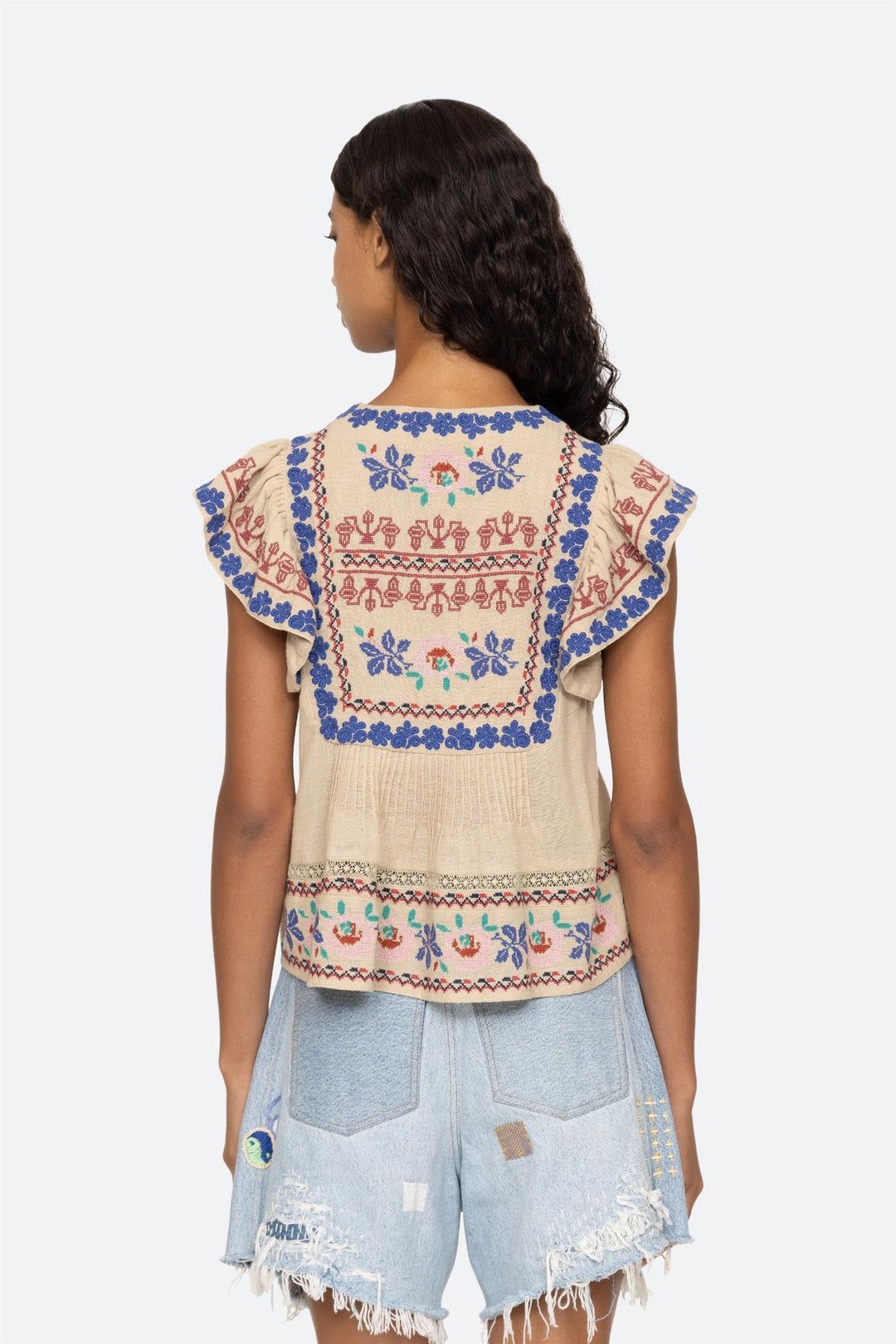 Ramona Embroidery Flutter Sleeve Top Multi