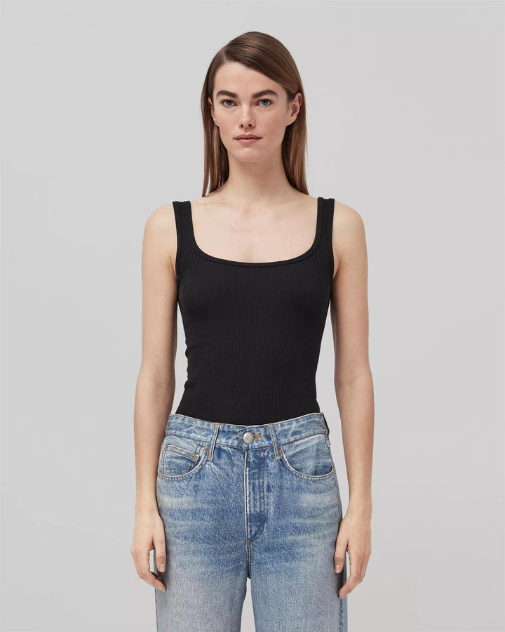 Essential Rib Scoop Neck Tank Black