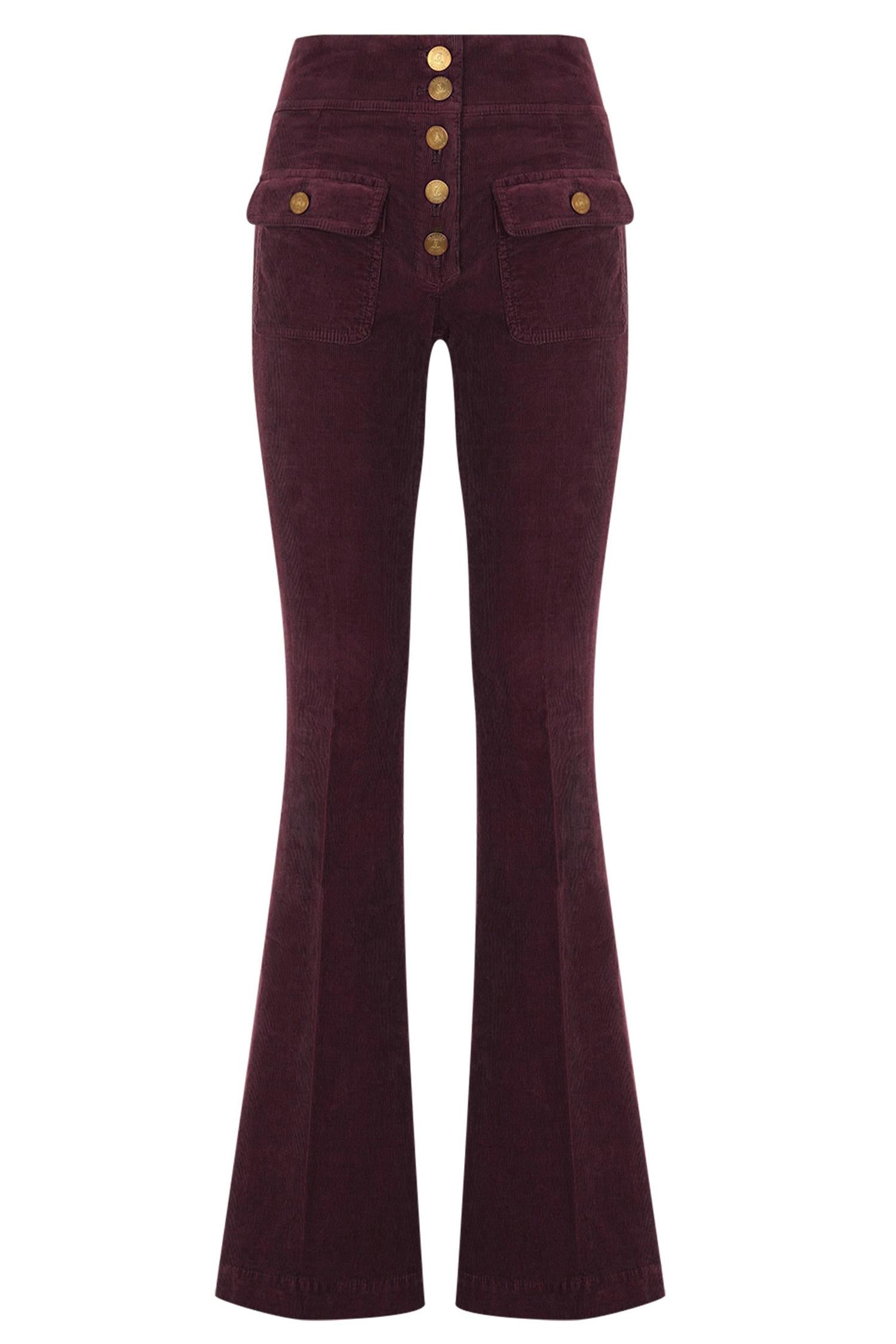 Anais Pocket Flared Corduroy Jeans Burgundy