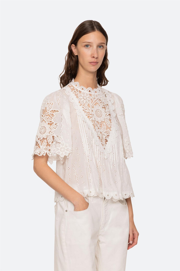 Marcella Lace Short Sleeved Top White