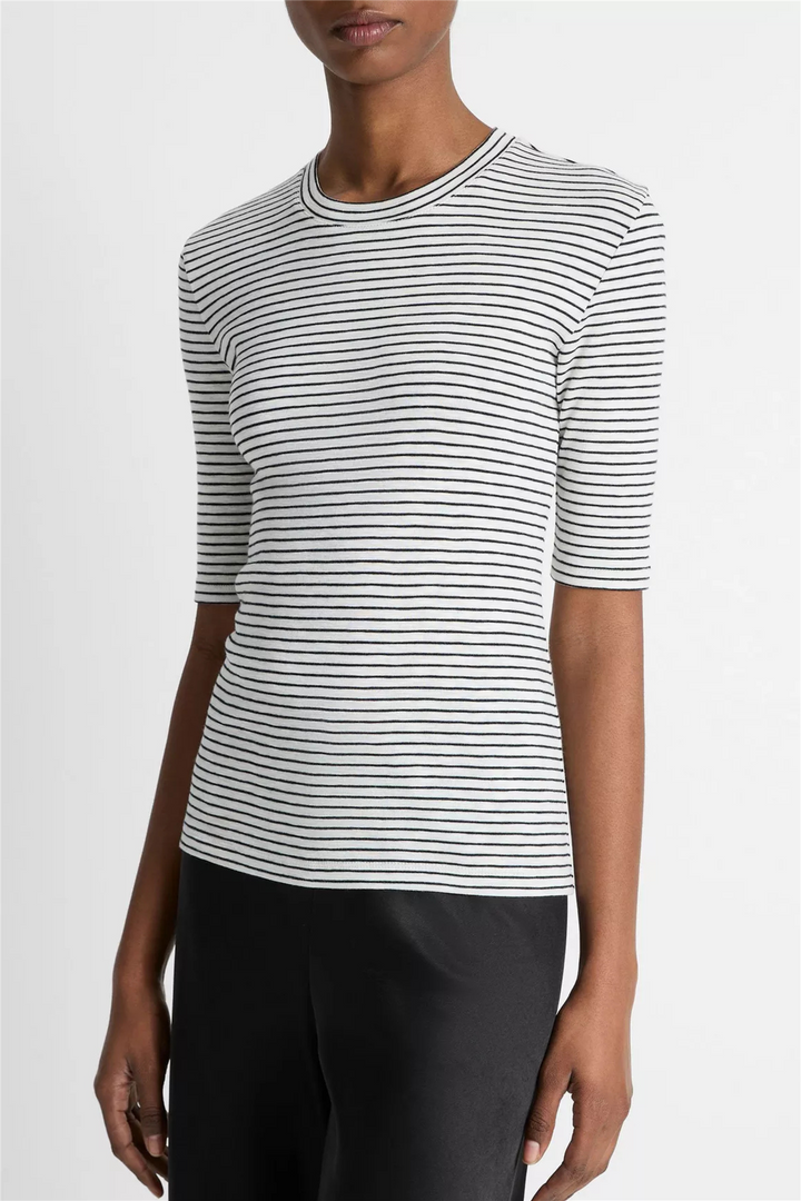 Striped Elbow Sleeve Crew Off-White Combo