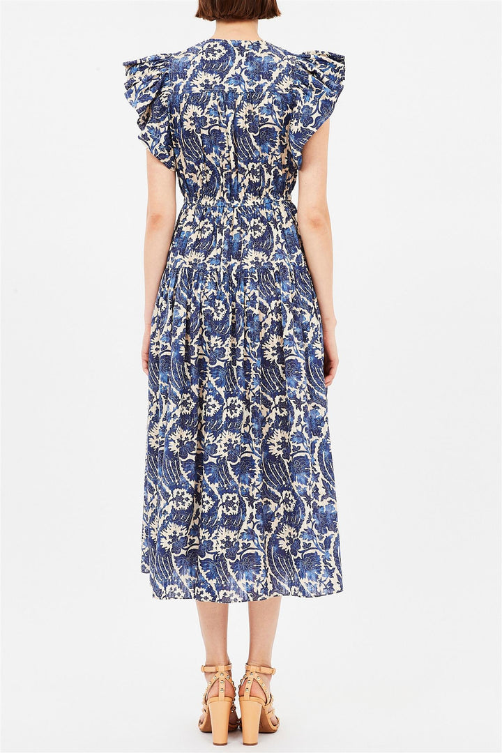 Kairi Flutter Sleeve Midi Dress Ocean