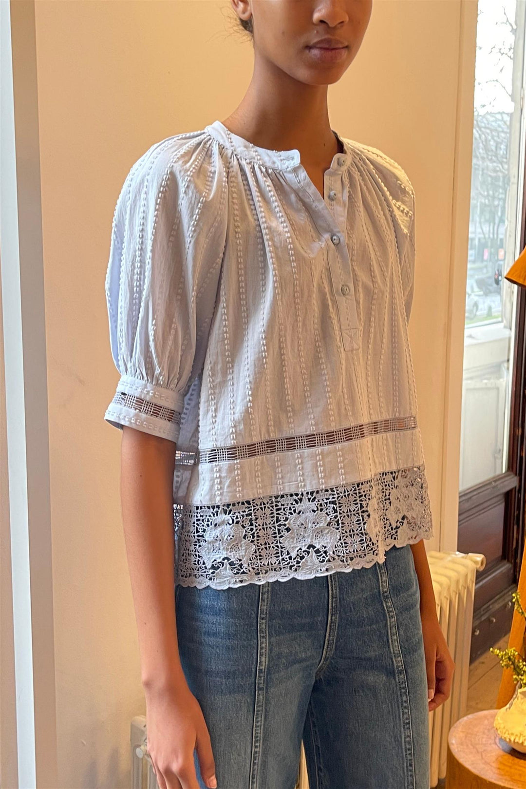 Faye Puff Sleeve Blouse Celeste