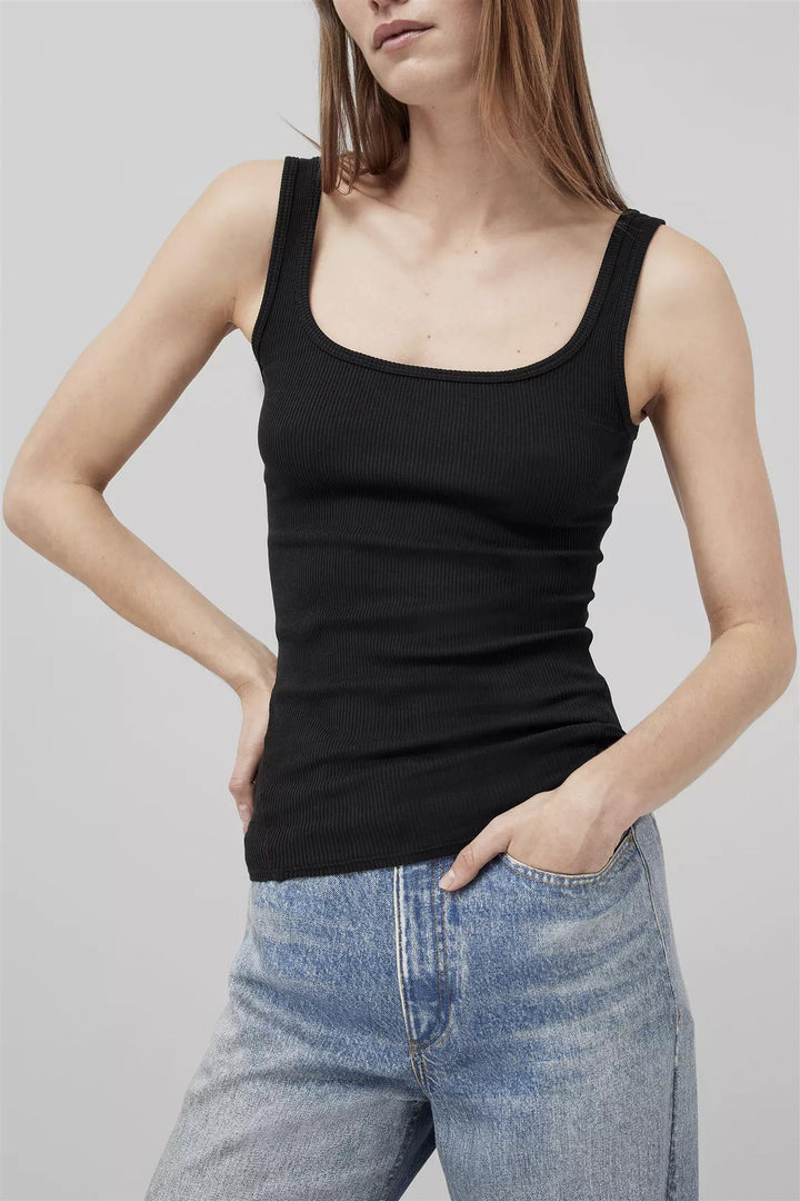 Essential Rib Scoop Neck Tank Black