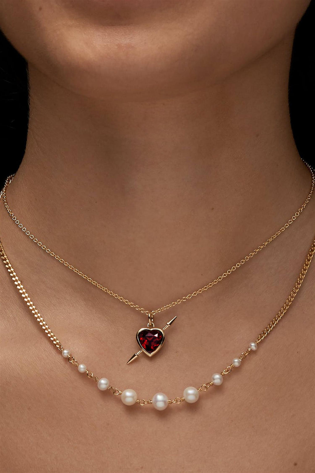 Rebel Love Necklace - Gold Plated Silver - Garnet