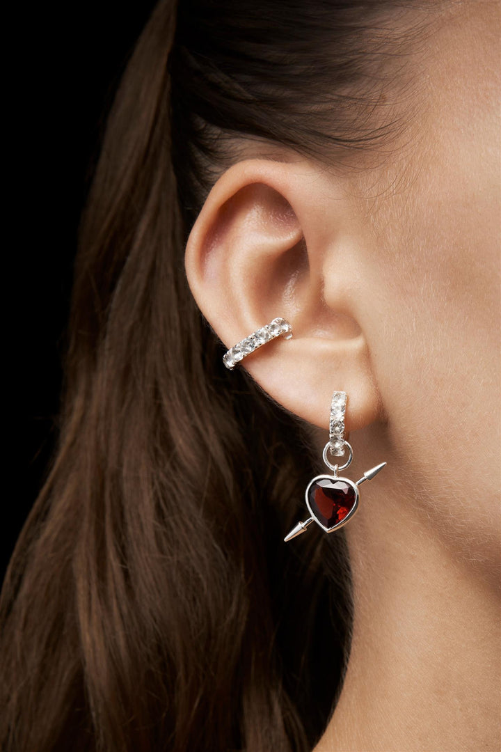 Rebel Love Earring - Silver - Clear Quartz & Red Garnet