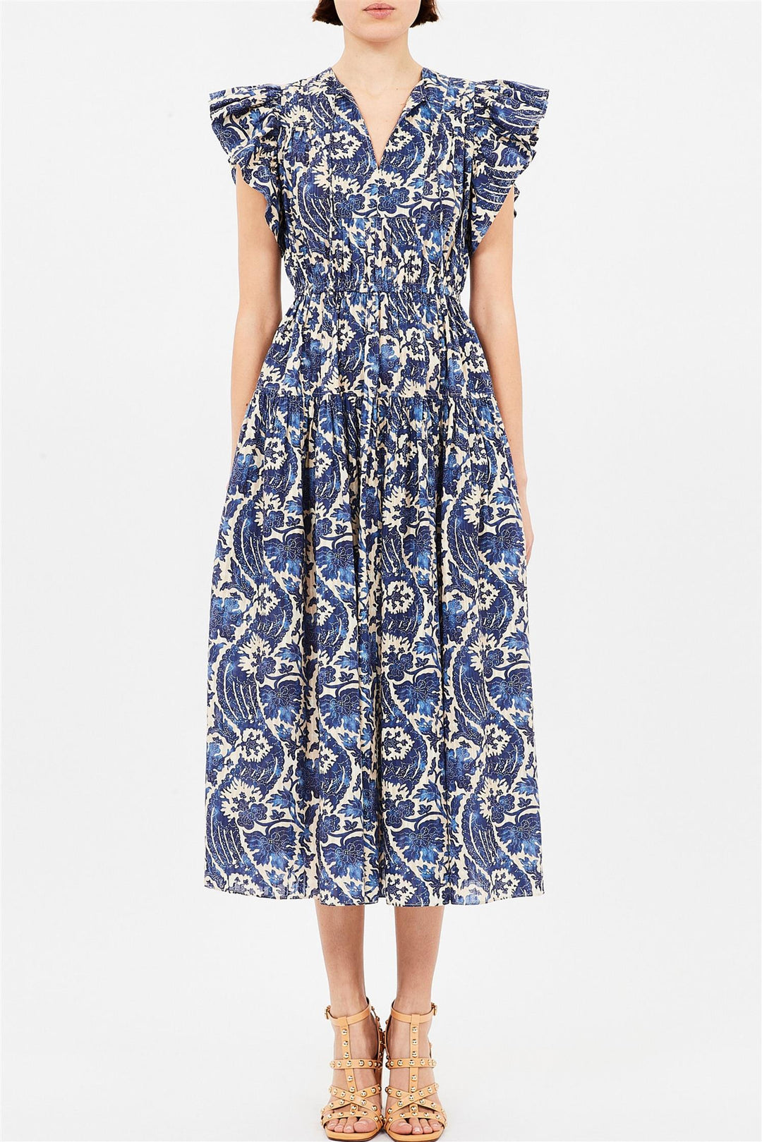 Kairi Flutter Sleeve Midi Dress Ocean