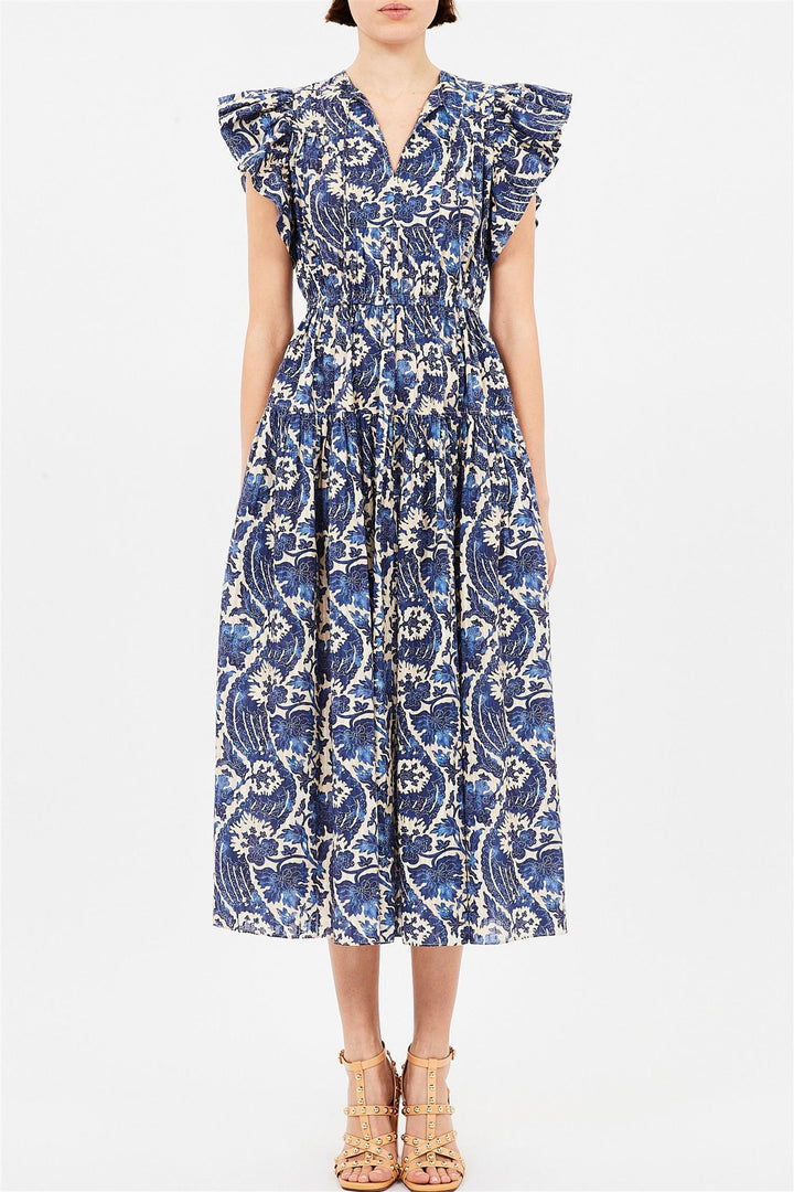 Kairi Flutter Sleeve Midi Dress Ocean