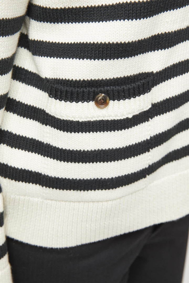 Structured Cotton Cardigan Black Cream Stripe