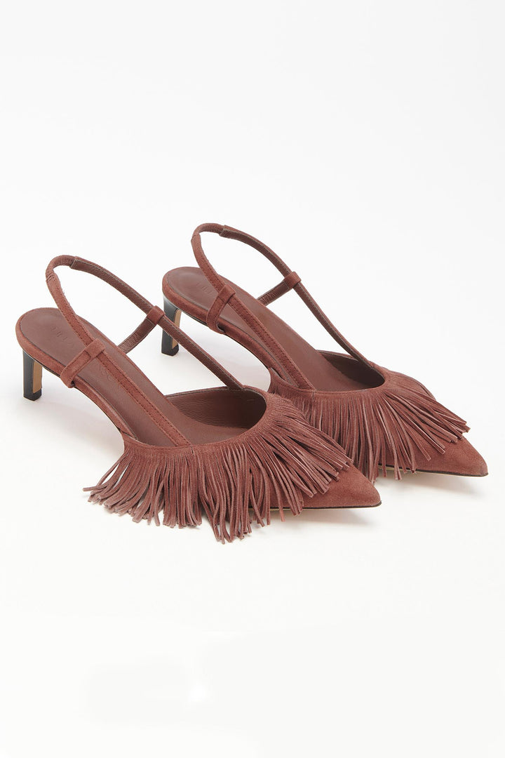 Shira Fringe Slingback Mahogany