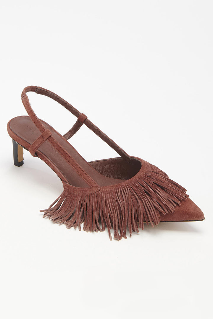 Shira Fringe Slingback Mahogany