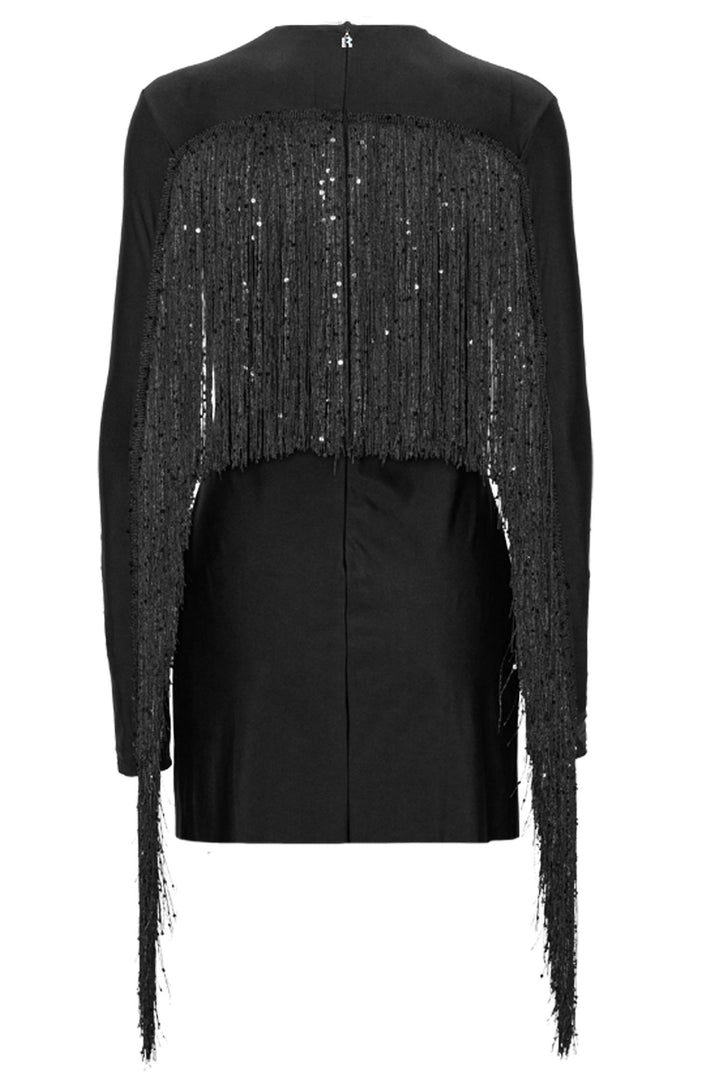 Reba Sequin Fringe Mini Dress Black