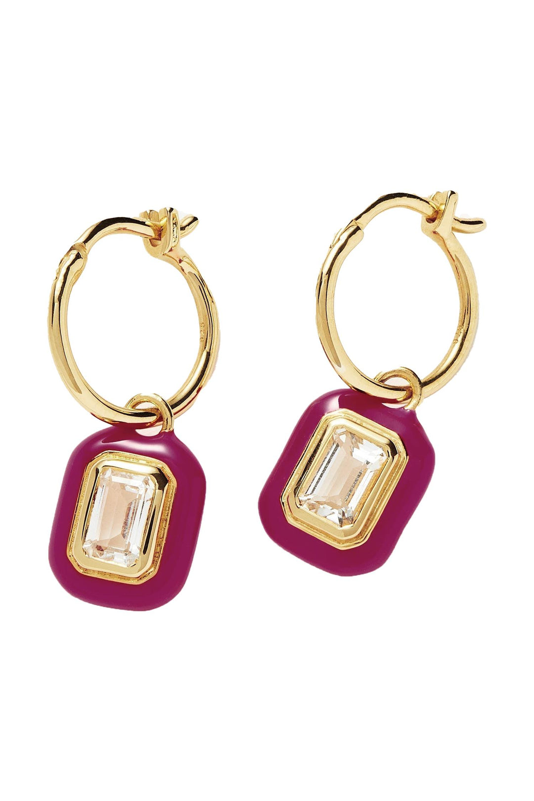 Enamel & Stone Charm Mini Hoop Earrings Pink
