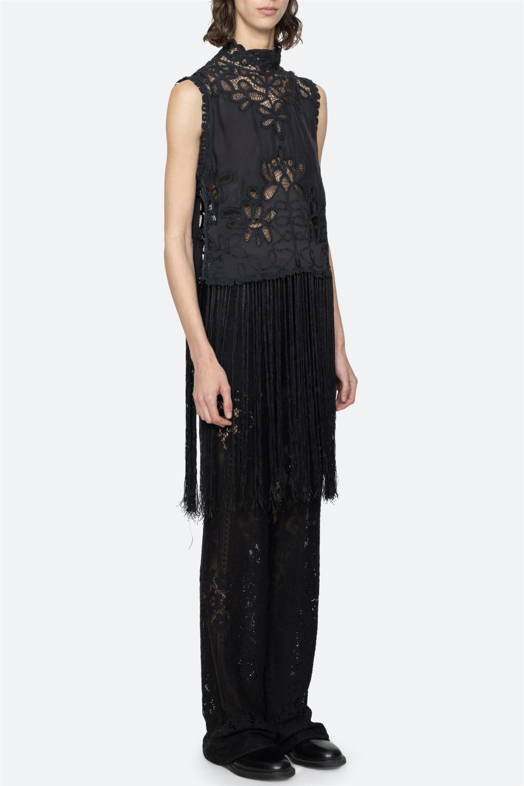 Adelina Battenberg Lace Vest Black
