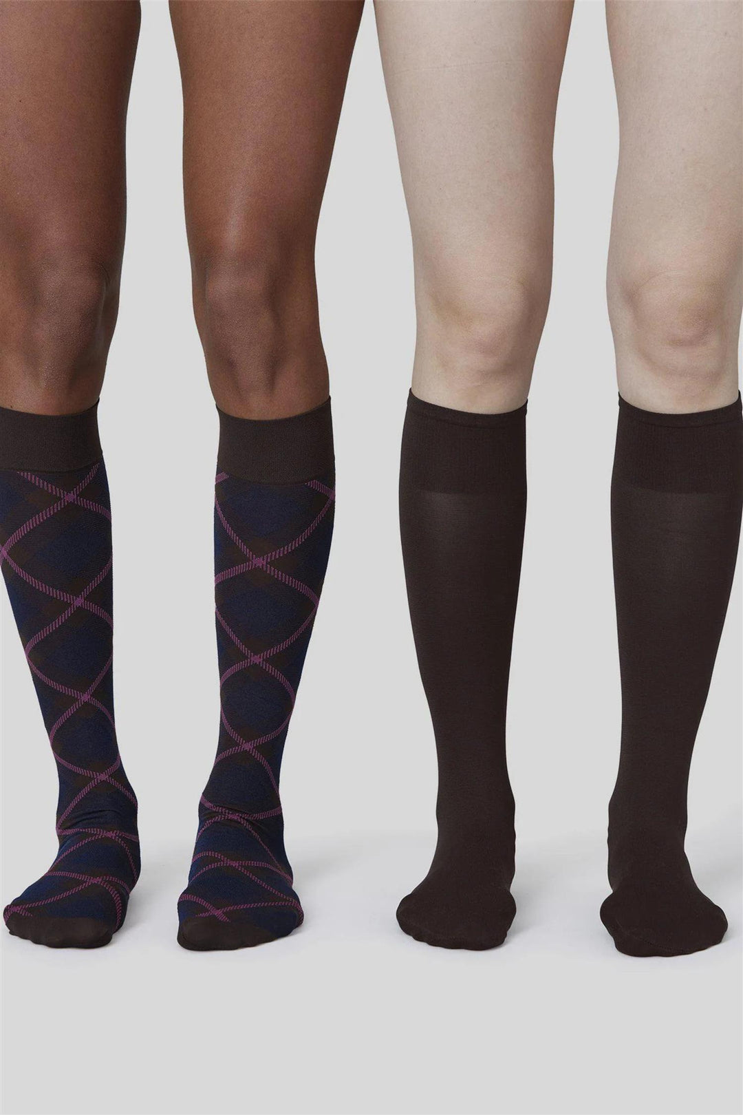 2-Pack Franca Check & Solid Knee-Highs Dark Brown