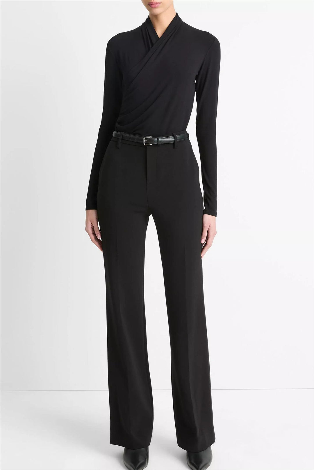 Fixed Wrap Long-Sleeve Top Black
