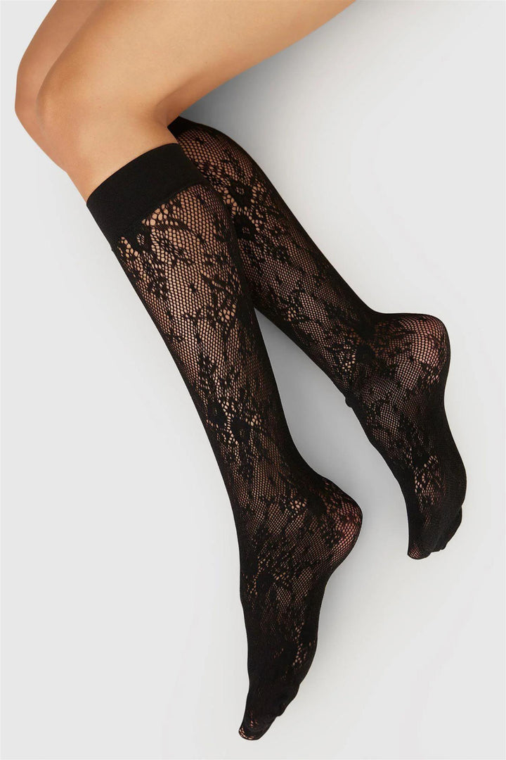 Rosa Lace Knee-Highs Black