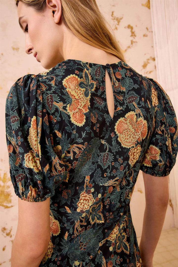 Ines Puff Sleeve Midi Dress Nuit