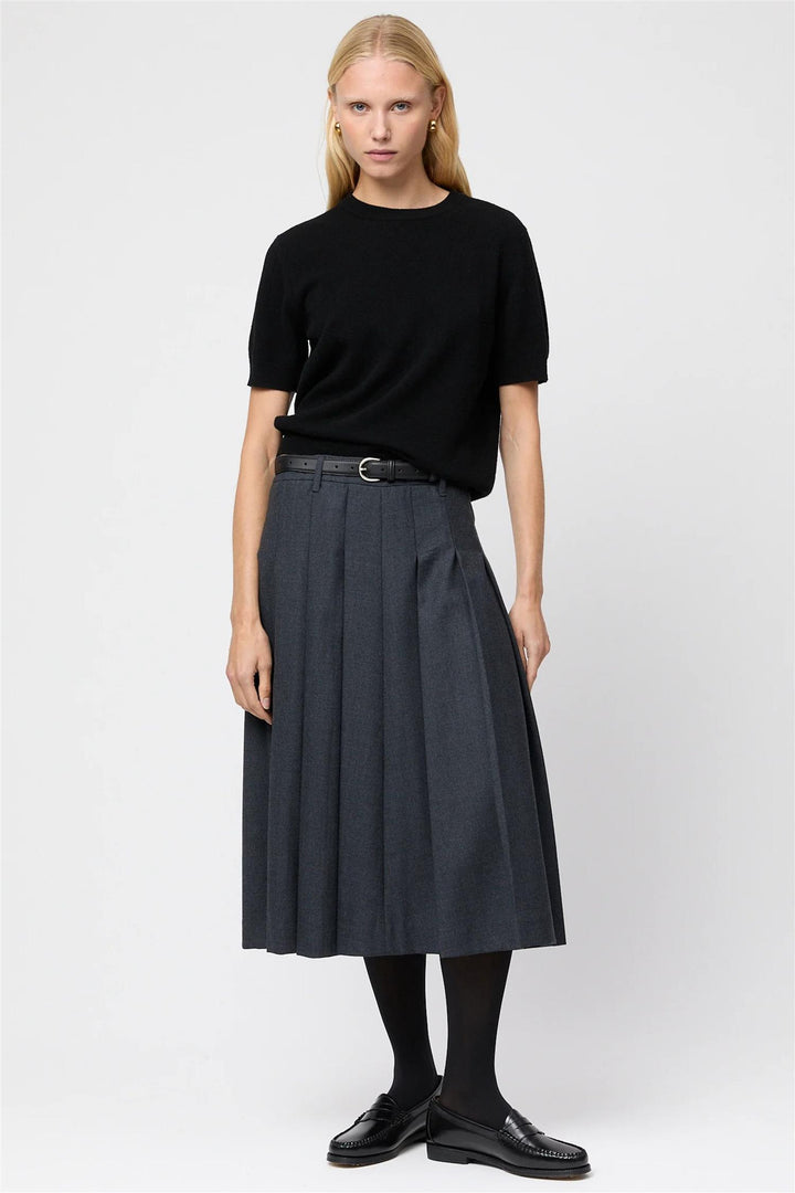 Wool Pleat Skirt Charcoal Grey