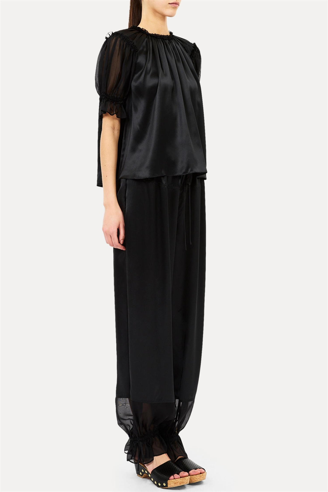 Alina Short Sleeve Silk Top Noir