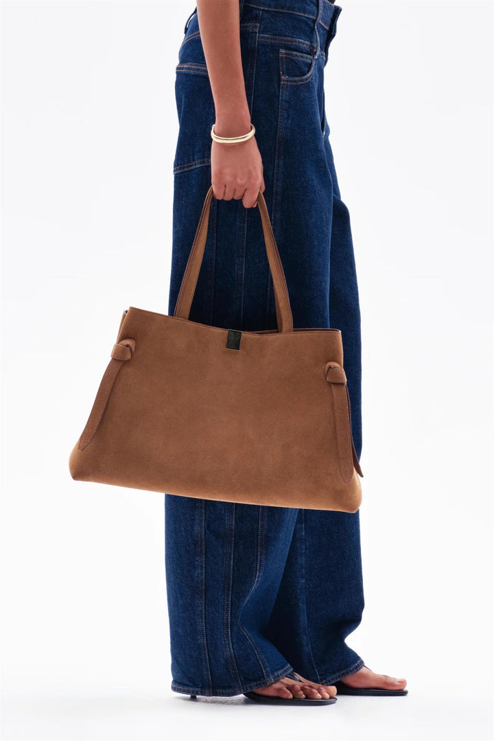 Gyoza Tote Suede Leather Cognac
