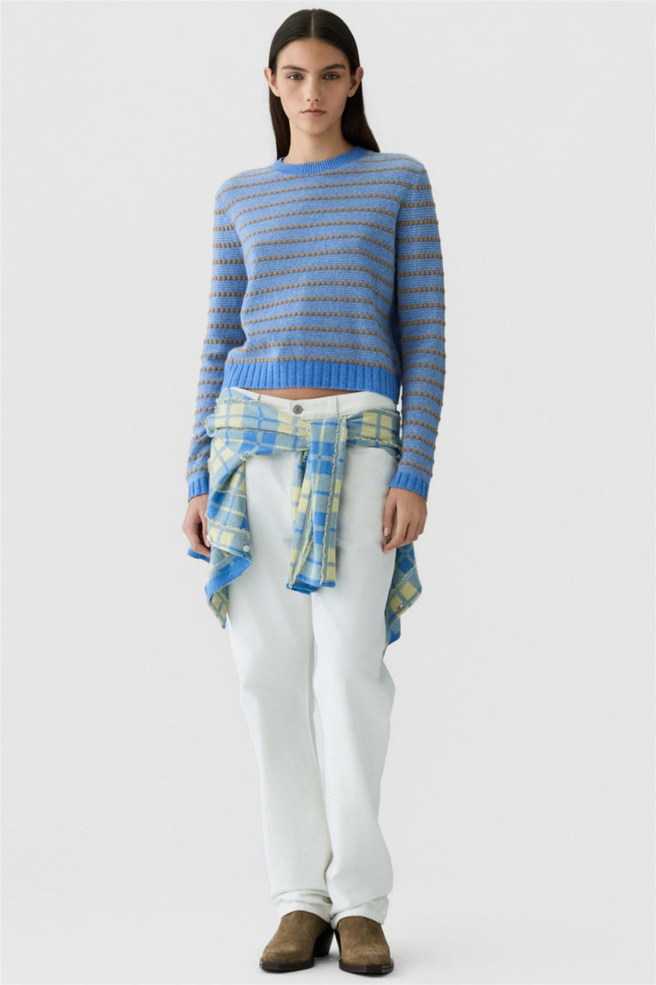 Pebble Stripe Shrunken Crew Delft Blue Combo