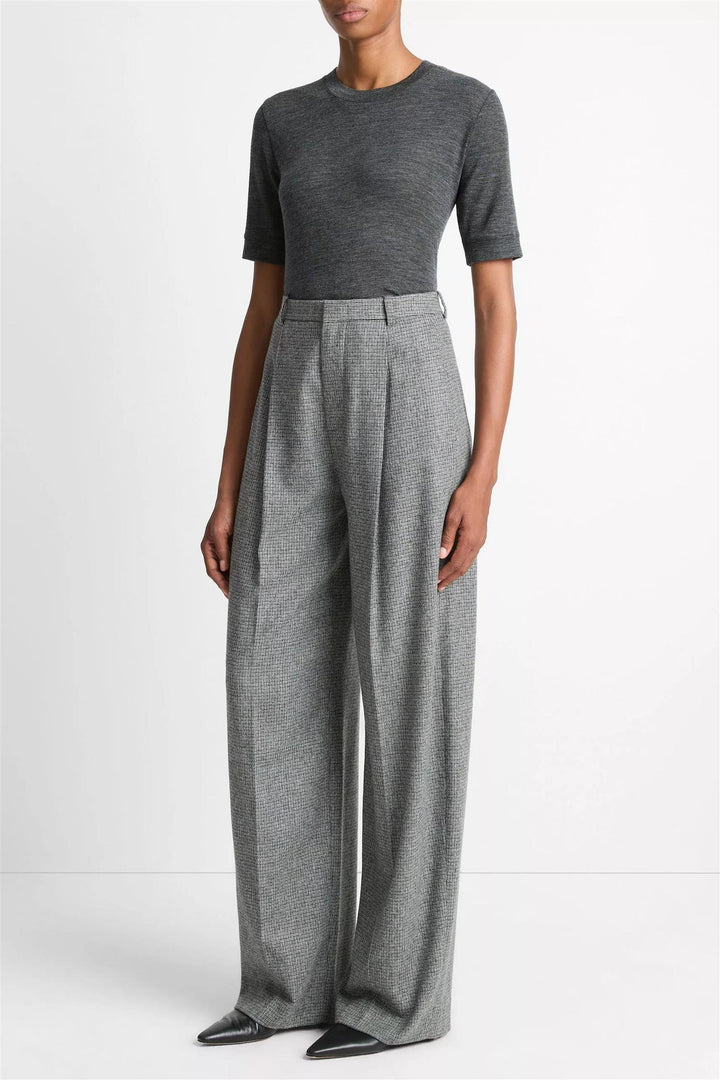 High Waist Roma Check Trouser Dark Grey Check