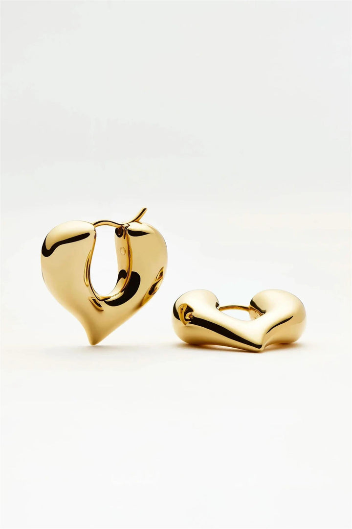 Molten Heart Medium Hoop Earrings Gold