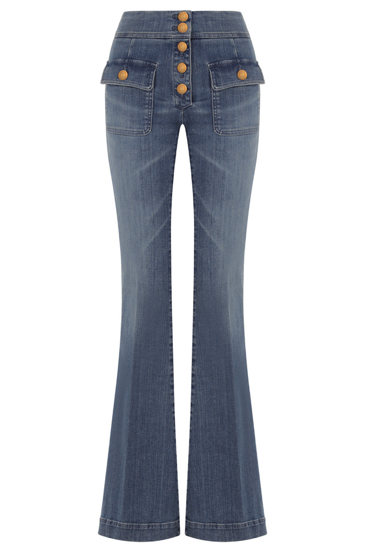 Anais Pocket Flared Jeans Blue Denim