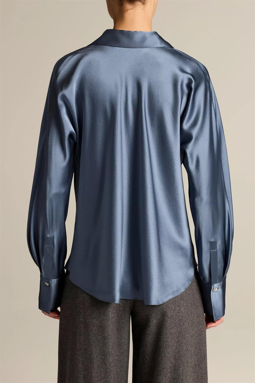Silk Bias Long-Sleeve Blouse  Blue Slate