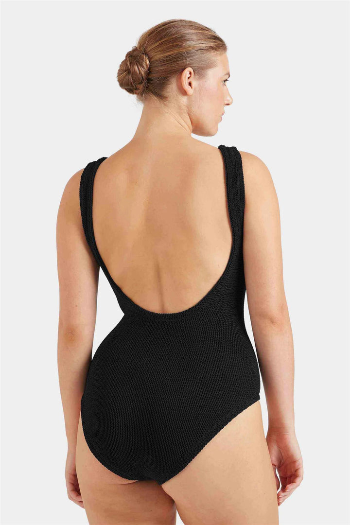 Coverage Square Neck Crinkle Swimsuit Black
