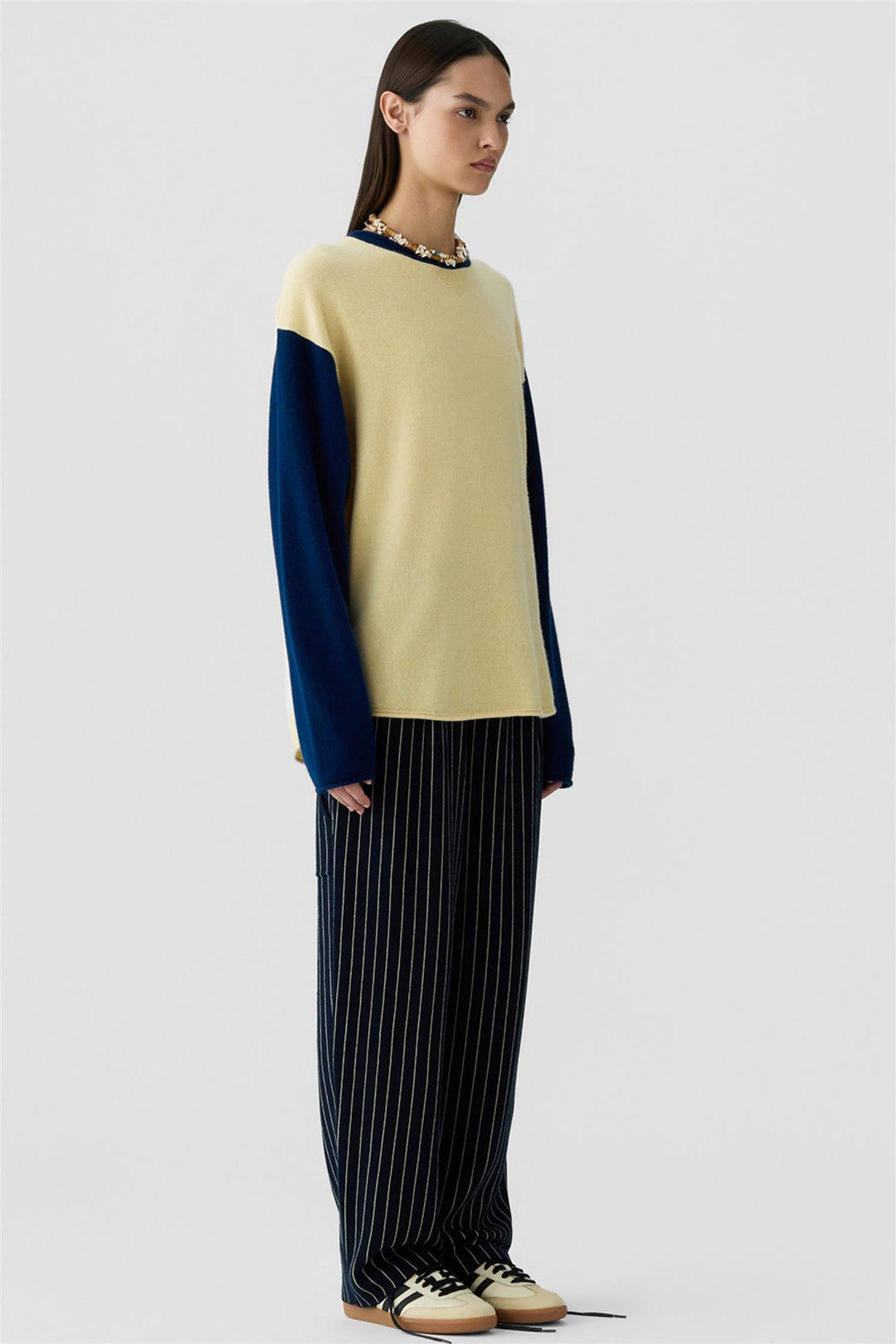 Baseball Oversized Crew Butter/Navy